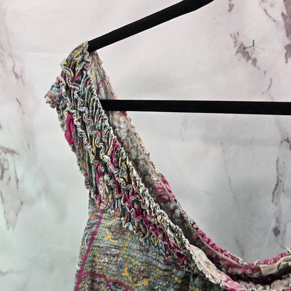 Anthropologie Top Womens Small Pink Blue Tank Off Shoulder Paisley Meadow Rue - Picture 2 of 9